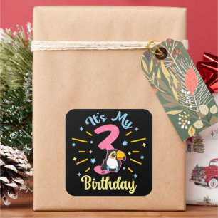 Cute Toucan 3rd Birthday 3 Year Old Birth Girl  Square Sticker