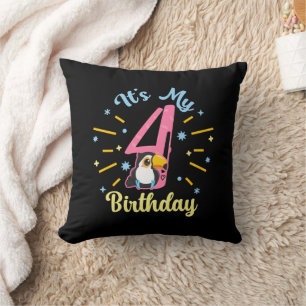 Cute Toucan 4th Birthday 4 Year Old Birth Girl Cushion