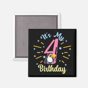 Cute Toucan 4th Birthday 4 Year Old Birth Girl  Magnet
