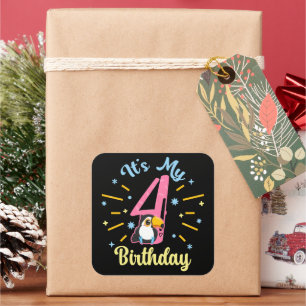 Cute Toucan 4th Birthday 4 Year Old Birth Girl Square Sticker
