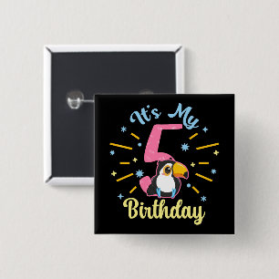 Cute Toucan 5th Birthday 5 Year Old Birth Girl 15 Cm Square Badge