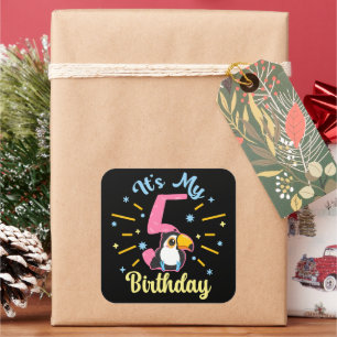 Cute Toucan 5th Birthday 5 Year Old Birth Girl  Square Sticker