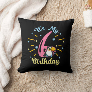 Cute Toucan 6th Birthday 6 Year Old Birth Girl Cushion