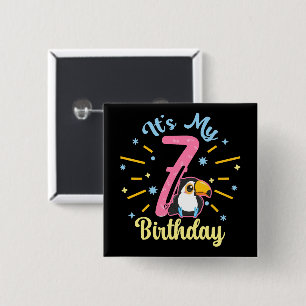 Cute Toucan 7th Birthday 7 Year Old Birth Girl  15 Cm Square Badge