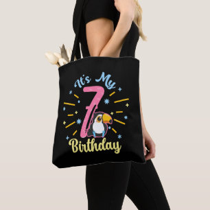 Cute Toucan 7th Birthday 7 Year Old Birth Girl  Tote Bag