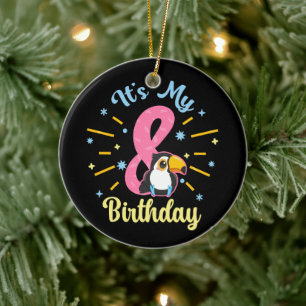 Cute Toucan 8th Birthday 8 Year Old Birth Girl Ceramic Tree Decoration
