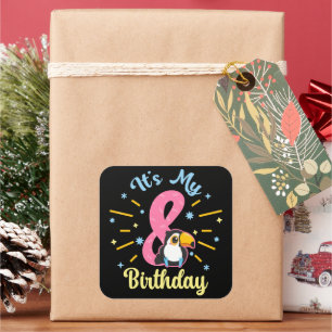 Cute Toucan 8th Birthday 8 Year Old Birth Girl  Square Sticker