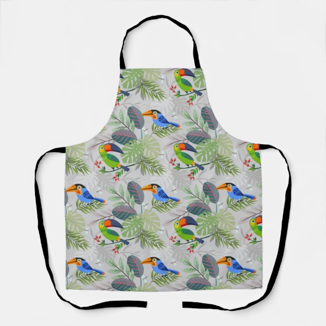 Cute Toucan bird, Everybirdy Pattern, Watercolors Apron (Front)