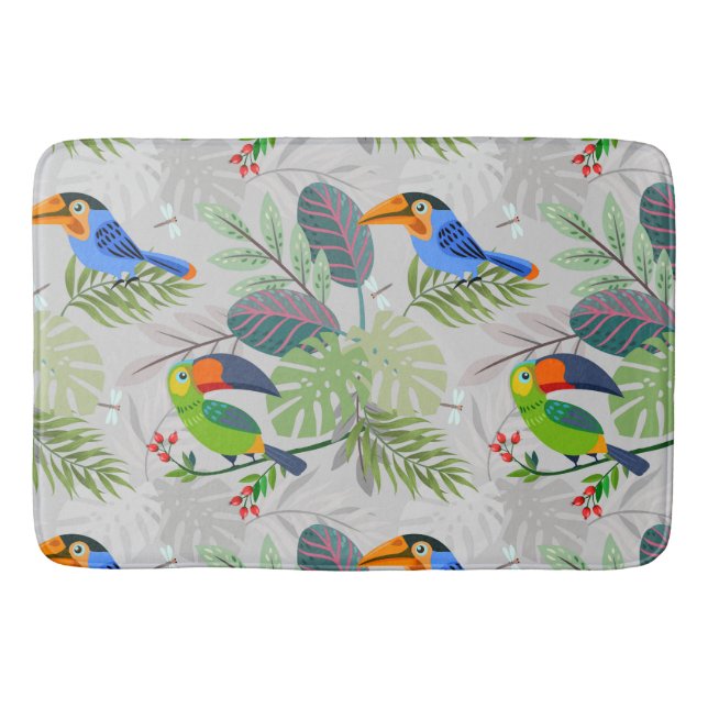 Cute Toucan bird, Everybirdy Pattern, Watercolors Bath Mat (Front)