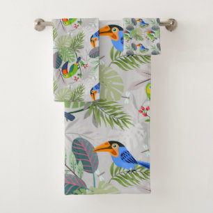 Cute Toucan bird, Everybirdy Pattern, Watercolors Bath Towel Set