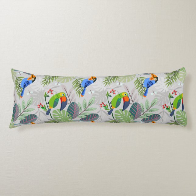 Cute Toucan bird, Everybirdy Pattern, Watercolors Body Cushion (Front)