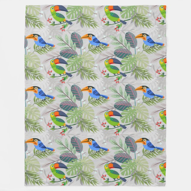 Cute Toucan bird, Everybirdy Pattern, Watercolors Fleece Blanket (Front)