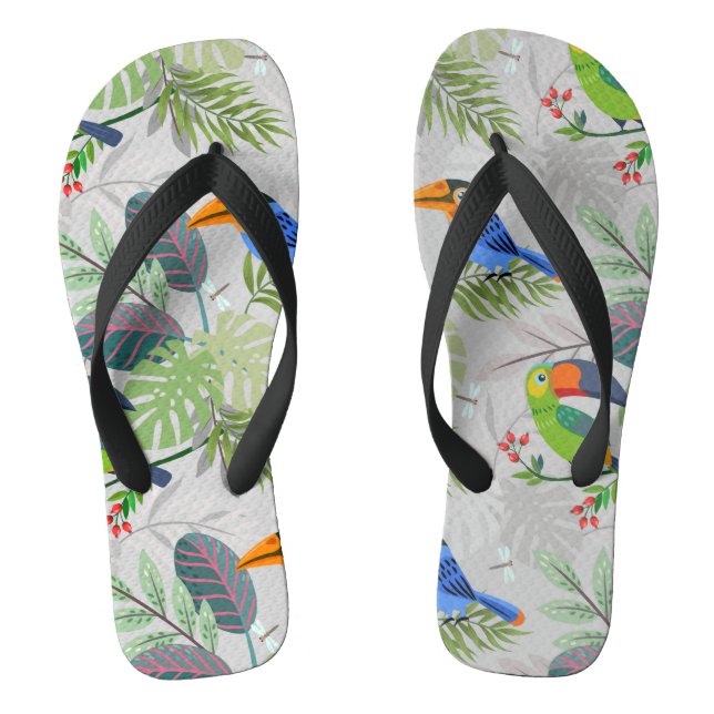 Cute Toucan bird, Everybirdy Pattern, Watercolors Flip Flops (Footbed)