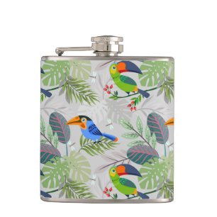 Cute Toucan bird, Everybirdy Pattern, Watercolors Hip Flask