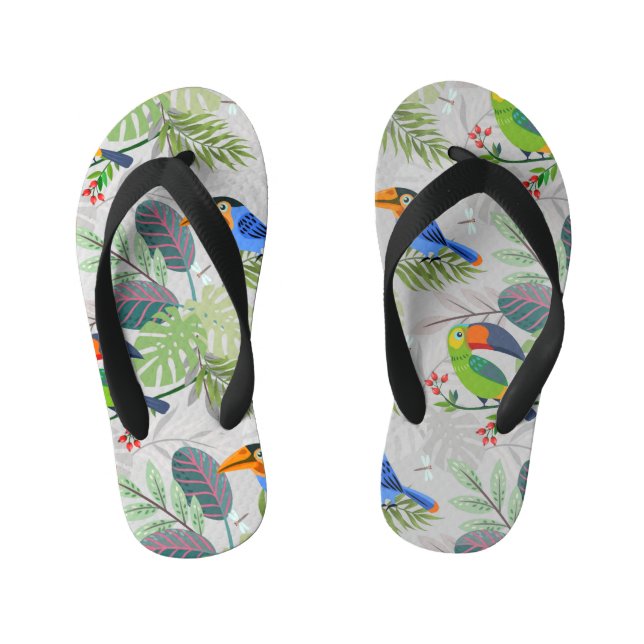 Cute Toucan bird, Everybirdy Pattern, Watercolors Kid's Flip Flops (Footbed)