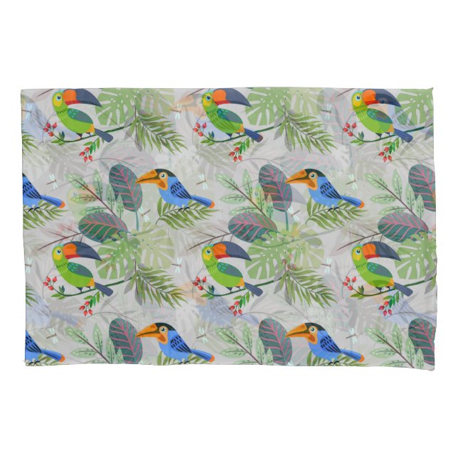 Cute Toucan bird, Everybirdy Pattern, Watercolors Pillowcase (Front)