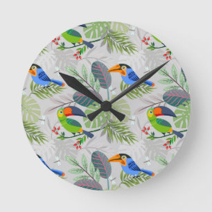 Cute Toucan bird, Everybirdy Pattern, Watercolors Round Clock