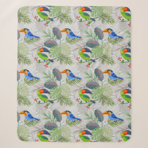 Cute Toucan bird, Everybirdy Pattern, Watercolors Sherpa Blanket