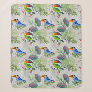 Cute Toucan bird, Everybirdy Pattern, Watercolors Sherpa Blanket