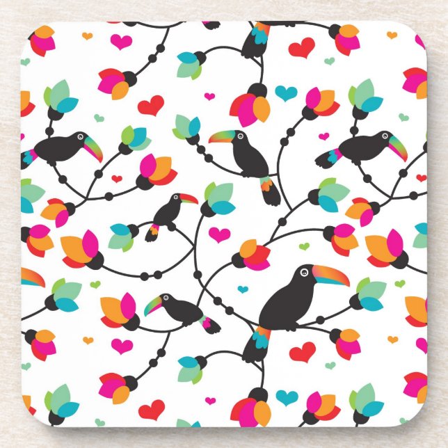 cute toucan bird tropical illustration coaster (Front)