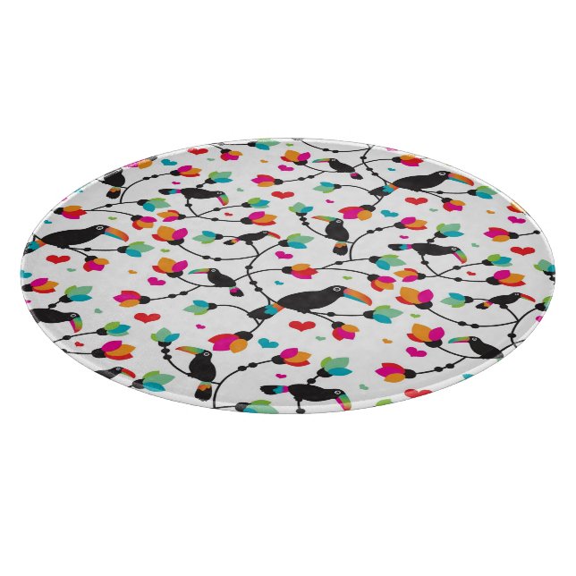cute toucan bird tropical illustration cutting board (Corner)