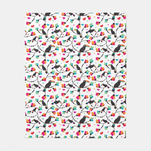 cute toucan bird tropical illustration fleece blanket (Front)