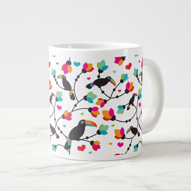 cute toucan bird tropical illustration large coffee mug (Front Right)