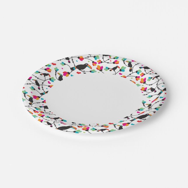 cute toucan bird tropical illustration paper plate (Angled)