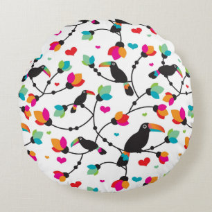 cute toucan bird tropical illustration round cushion