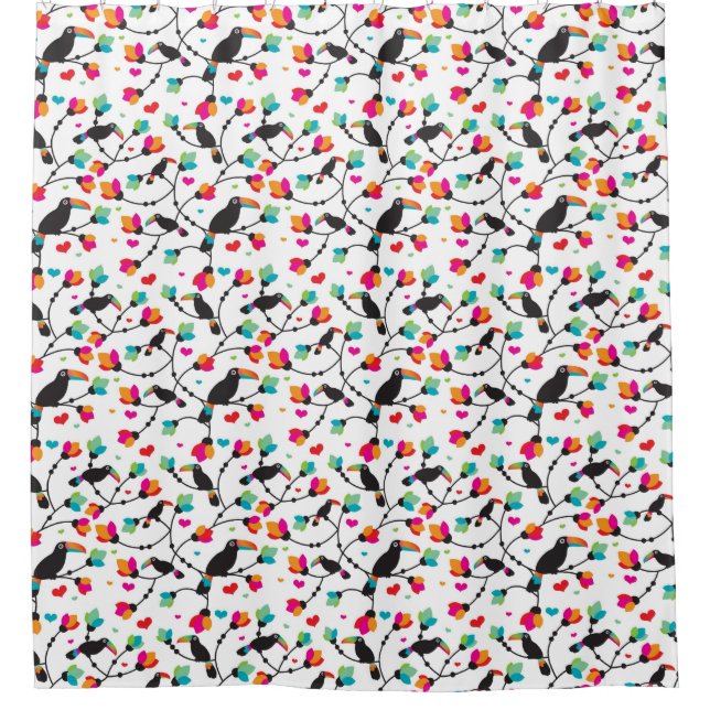 cute toucan bird tropical illustration shower curtain (Front)