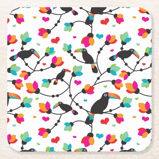 cute toucan bird tropical illustration square paper coaster (Front)