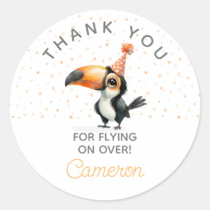 Cute Toucan, orange, kid’s birthday celebration Classic Round Sticker