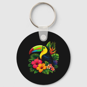 Cute Toucan Trocal Bird Summer Floral Vacation Key Ring