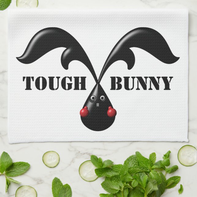 Cute Tough Bunny Boxer Rabbit Tea Towel (Folded)