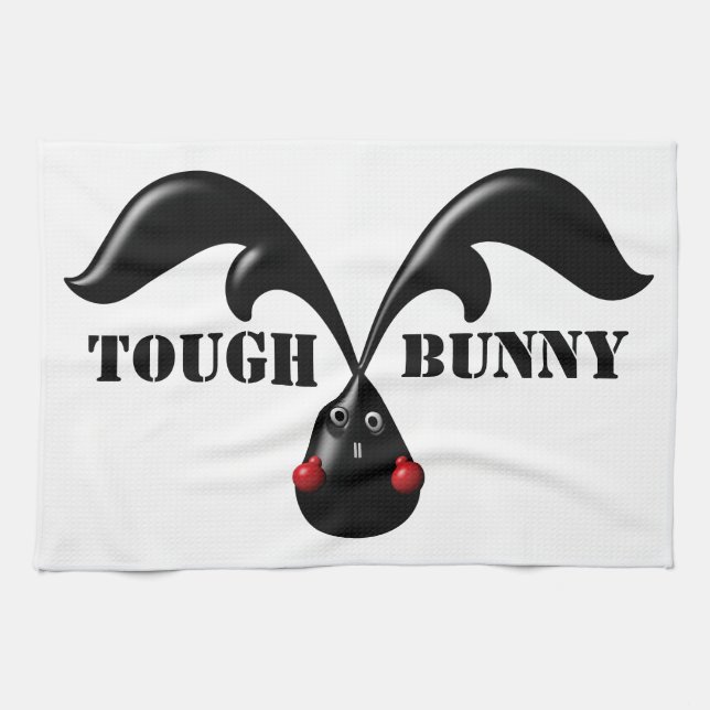 Cute Tough Bunny Boxer Rabbit Tea Towel (Horizontal)
