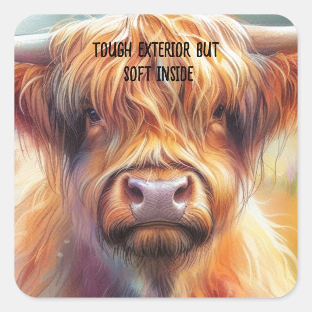 Cute Tough Shaggy Highland Cow  Square Sticker (Front)