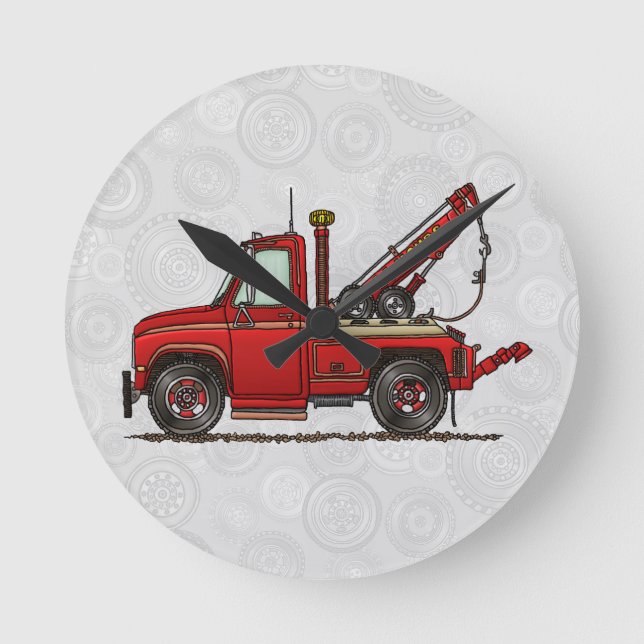 Cute Tow Truck Wrecker Round Clock (Front)