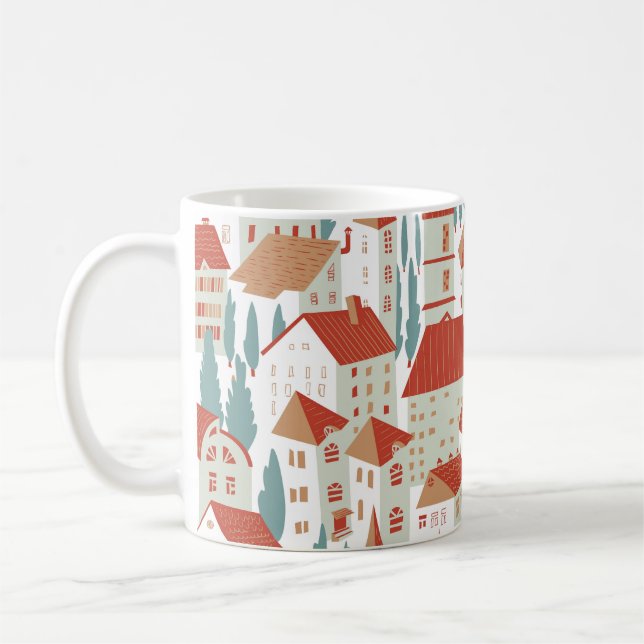 Cute Town Houses: Seamless Illustration Coffee Mug (Left)