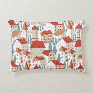 Cute Town Houses: Seamless Illustration Decorative Cushion