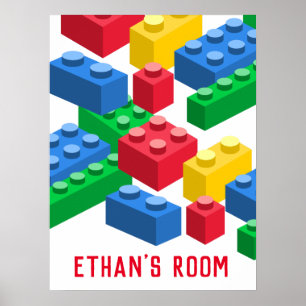 Cute toy bricks kid's room design poster