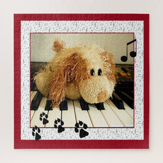 Cute toy dog playing the keyboard jigsaw puzzle (Vertical)