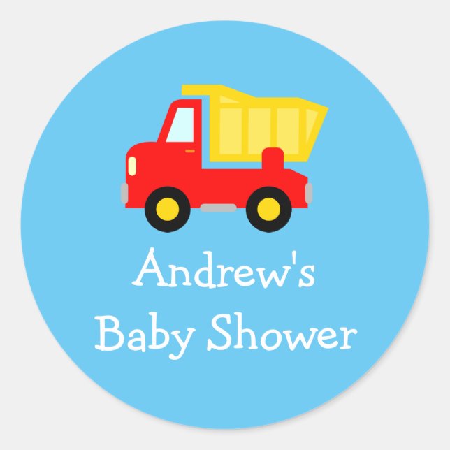 Cute toy dump truck baby shower stickers seals (Front)