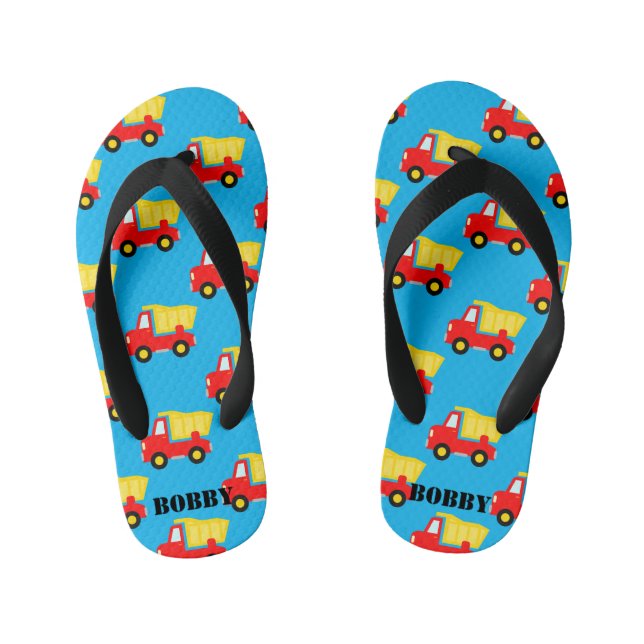 Cute toy dump truck pattern kid's summer beach flip flops (Footbed)