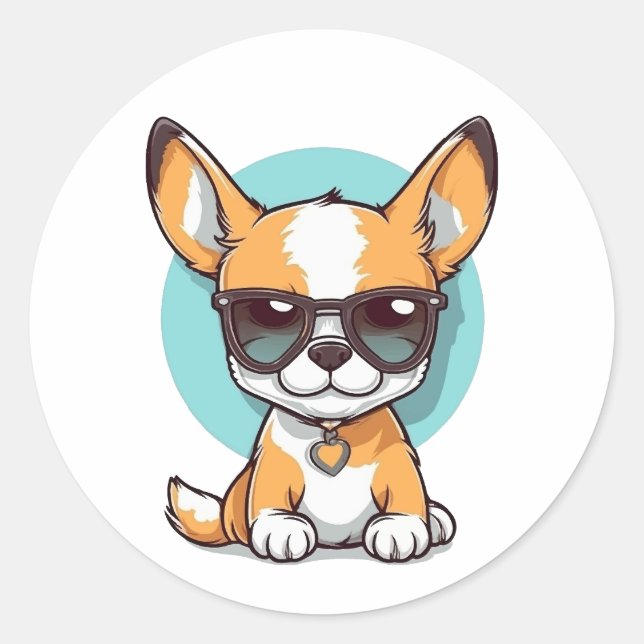 Cute Toy Fox Terrier Dog Wearing Sunglasses Classic Round Sticker (Front)