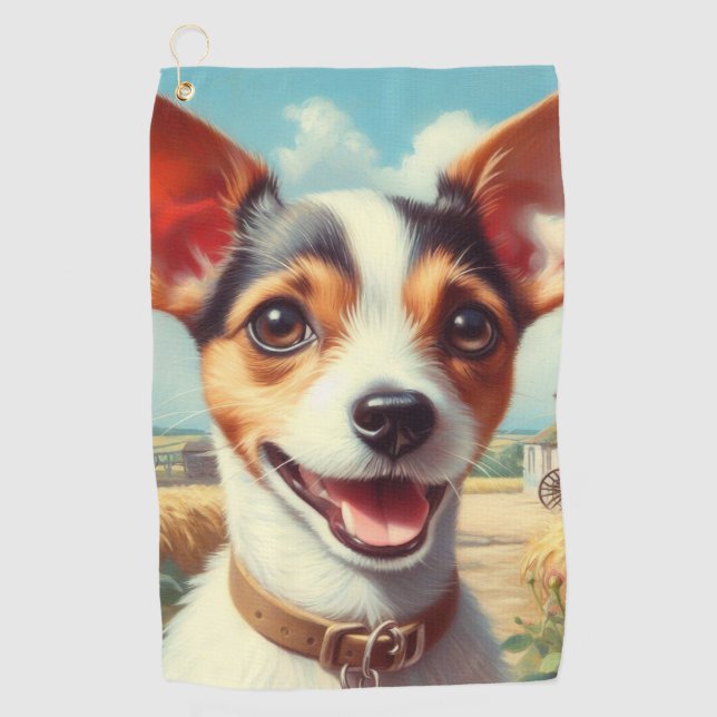 Cute Toy Fox Terrier Painting Golf Towel (Front)