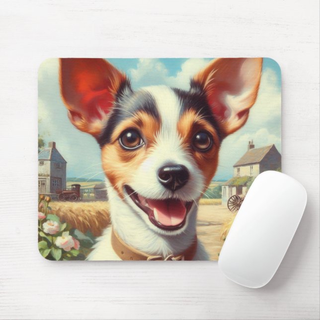 Cute Toy Fox Terrier Painting Mouse Mat (With Mouse)