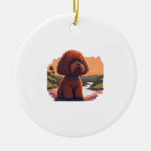 Cute Toy Poodle  Ceramic Tree Decoration