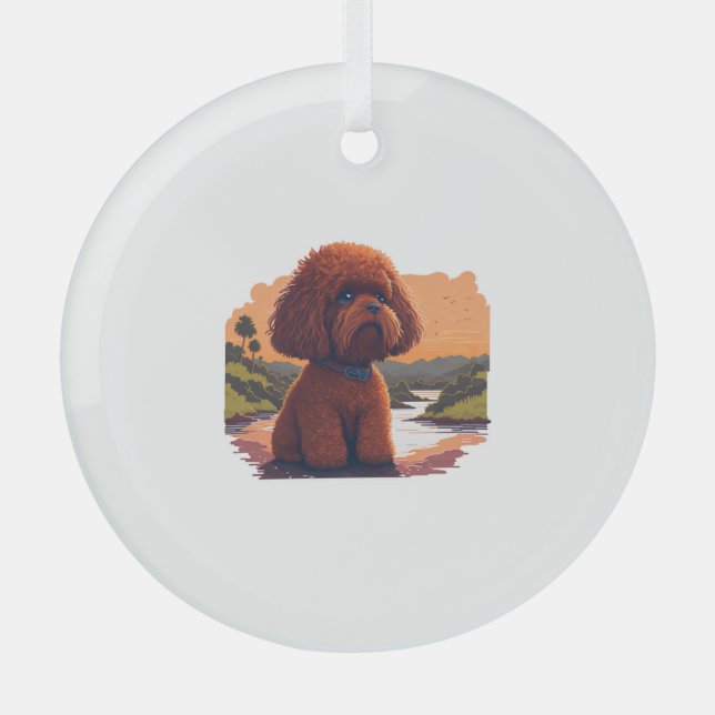 Cute Toy Poodle  Glass Tree Decoration (Front)
