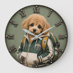 Cute Toy Poodle Puppy Large Clock