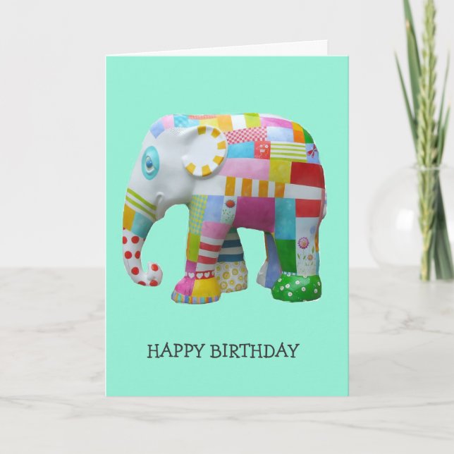 Cute toy retro elephant whimsical birthday card (Front)